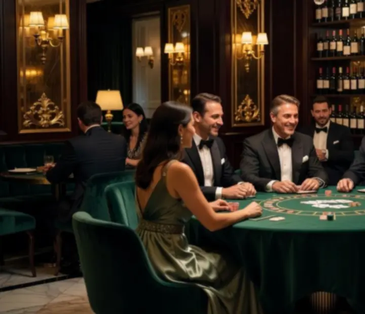 Elegáns társasjáték-lounge pókerasztallal, rulettel és blackjackkel